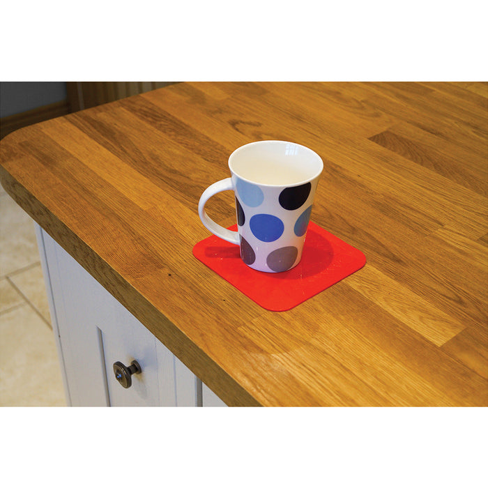 4 Pk Red Anti Slip Silicone Table Coasters - 90 x 90mm - Dishwasher Safe Loops