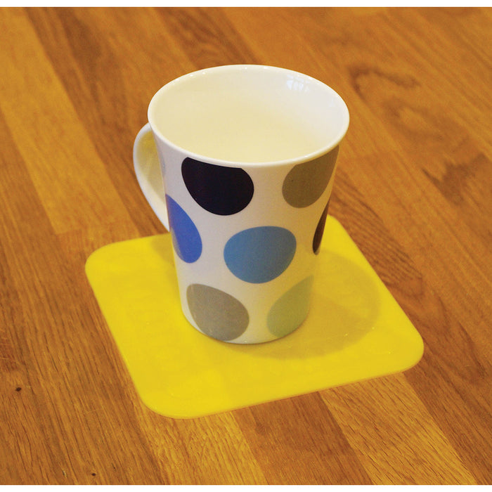 4 Pk Yellow Anti Slip Silicone Table Coasters - 140 x 140mm - Dishwasher Safe Loops