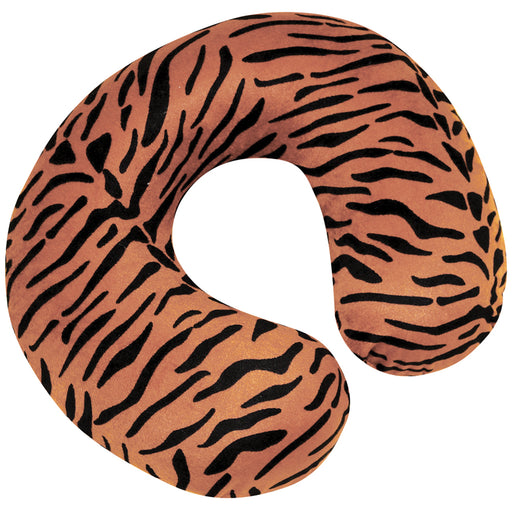 Memory Foam Neck Travel Cushion - Removeable Velour Cover - Brown Tiger Print Loops