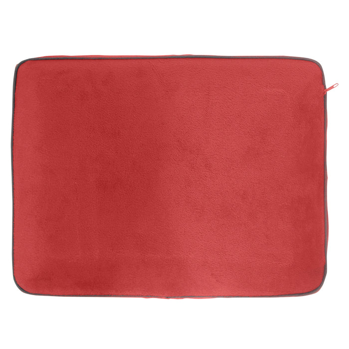 Memory Foam Neck Travel Cushion - Soft Velour Removeable Cover - Red Fabric Loops