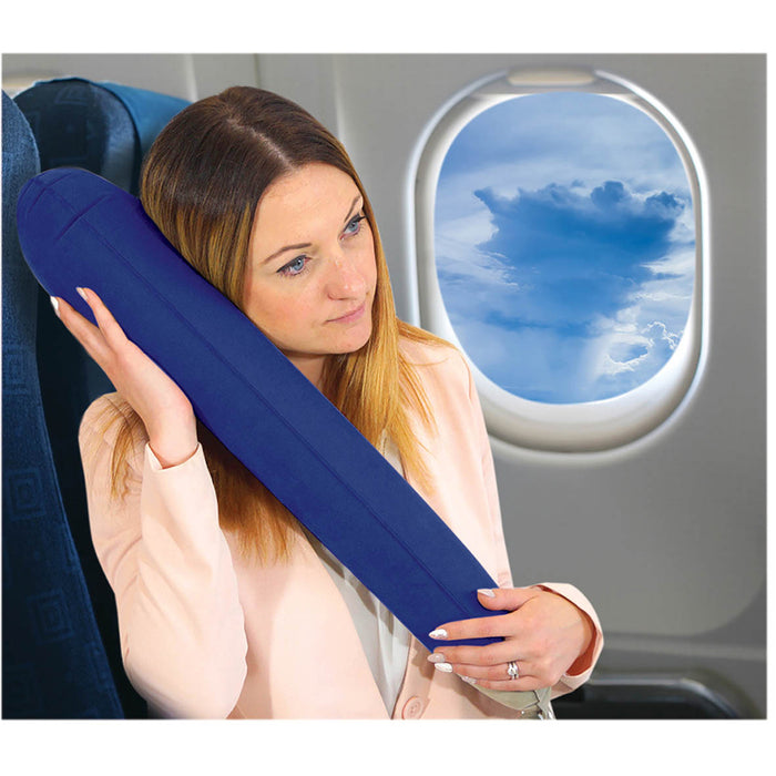Blue Inflatable Travel Cushion - Reduces Pressure on Neck - Easy to Inflate Loops