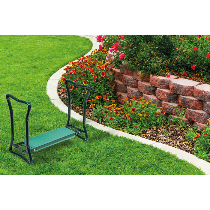 Folding Multi Use Garden Kneeler and Bench - Cushioned Seat - Gardening Aid Loops