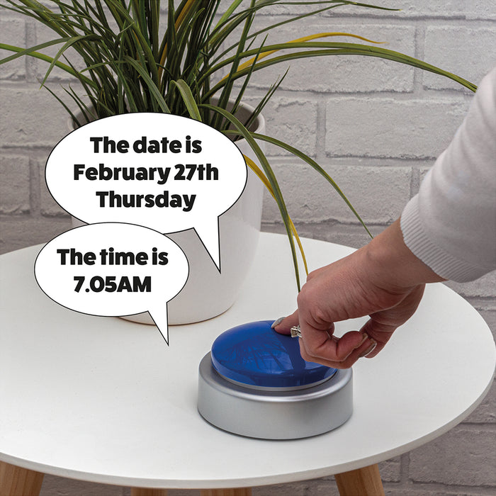 Large Buttoned Talking Alarm Clock - Day and Time - Easy to Use Battery Operated Loops