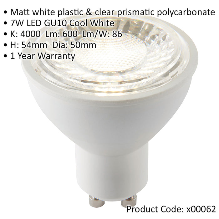 7W SMD GU10 LED Bulb - Cool White - Indoor/Outdoor Light Bulb - Matt White Lamp
