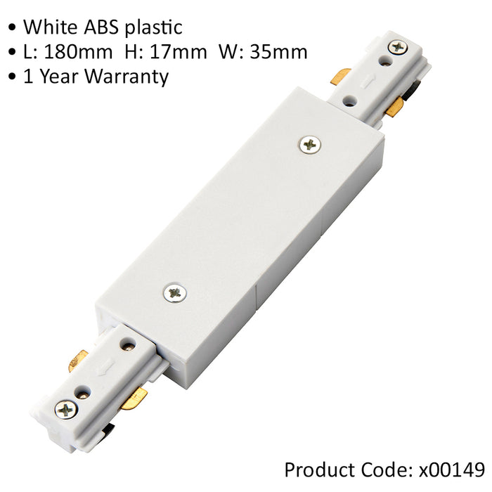 Commercial Track Light Central Connector - 180mm Length - White ABS Rail System