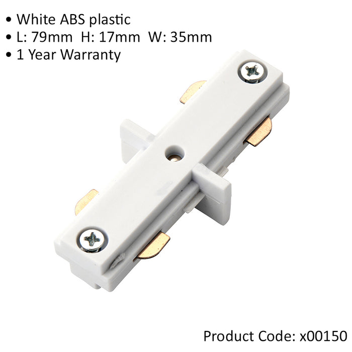 Commercial Track Light Internal Connector - 79mm Length - White ABS Rail System