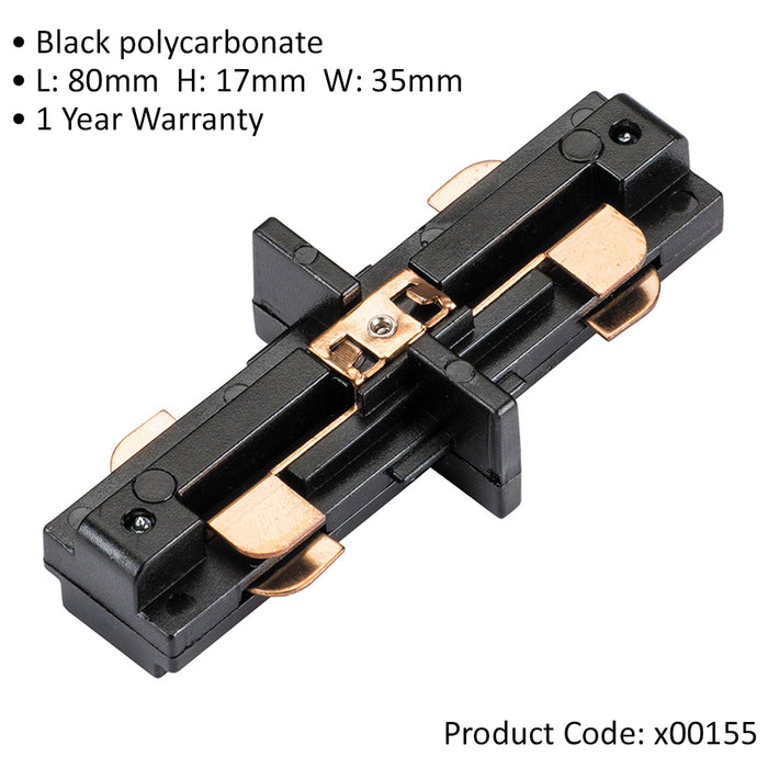 Commercial Track Light Internal Connector - 80mm Length - Black Pc Rail System