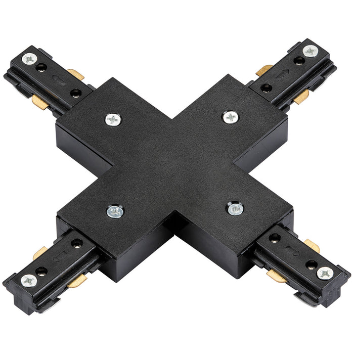 Commercial Track Lighting Cross X-Connector - 182 x 182mm - Black Pc Rail System