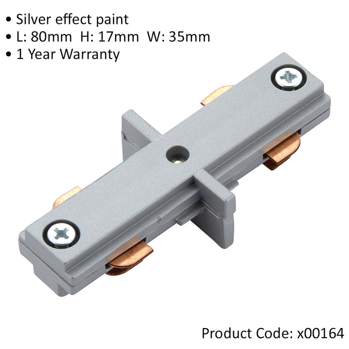 Commercial Track Light Internal Connector - 80mm Length - Silver Rail System - LoopsDirect