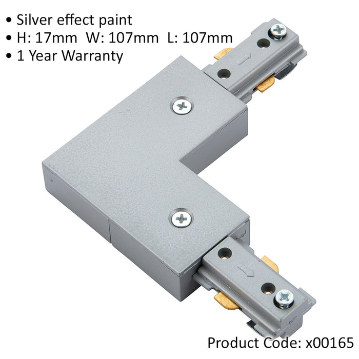 Commercial Track Light L Corner Connector - 107mm x 107mm - Silver Rail System