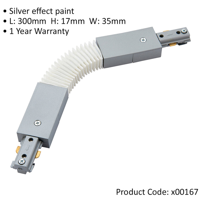 Commercial Track Light Flexible Connector - 300mm Length - Silver Rail System - LoopsDirect