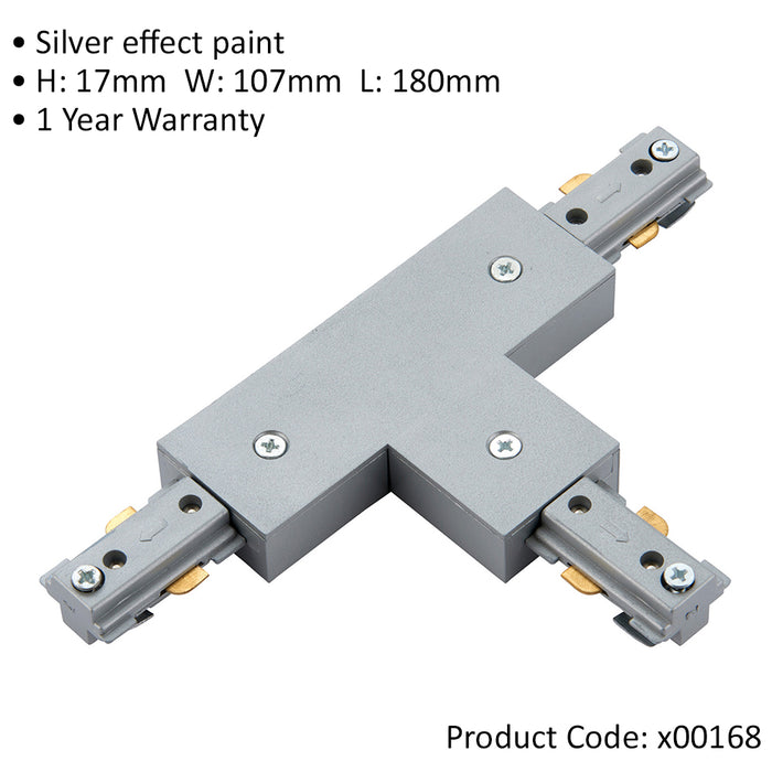 Commercial Track Lighting T-Connector - 180mm x 107mm - Silver Rail System