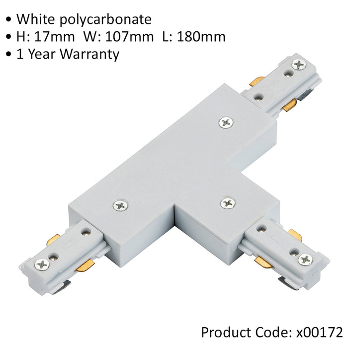 Commercial Track Lighting T-Connector - 180mm x 107mm - White Pc Rail System - LoopsDirect