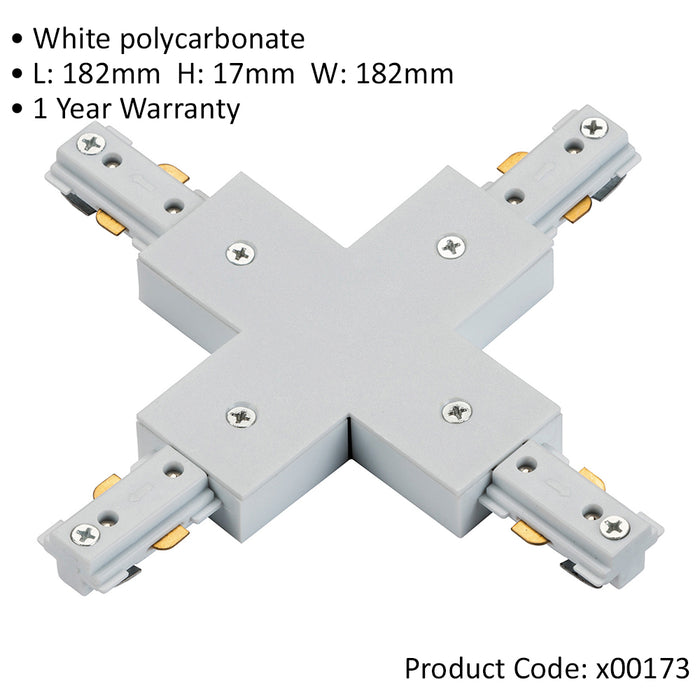 Commercial Track Lighting Cross X-Connector - 182 x 182mm - White Pc Rail System - LoopsDirect