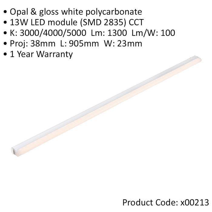 900mm Under Cabinet LED Light - 13W SMD 2835 CCT LED Module - Opal & Gloss White