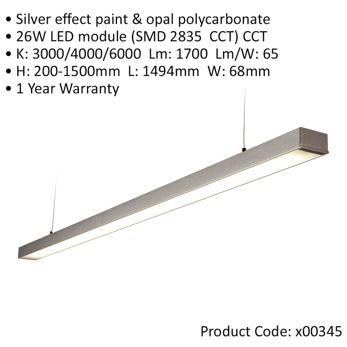 2 PACK Commercial LED Suspension Light - 1494mm x 68mm - 26W CCT LED Module - LoopsDirect