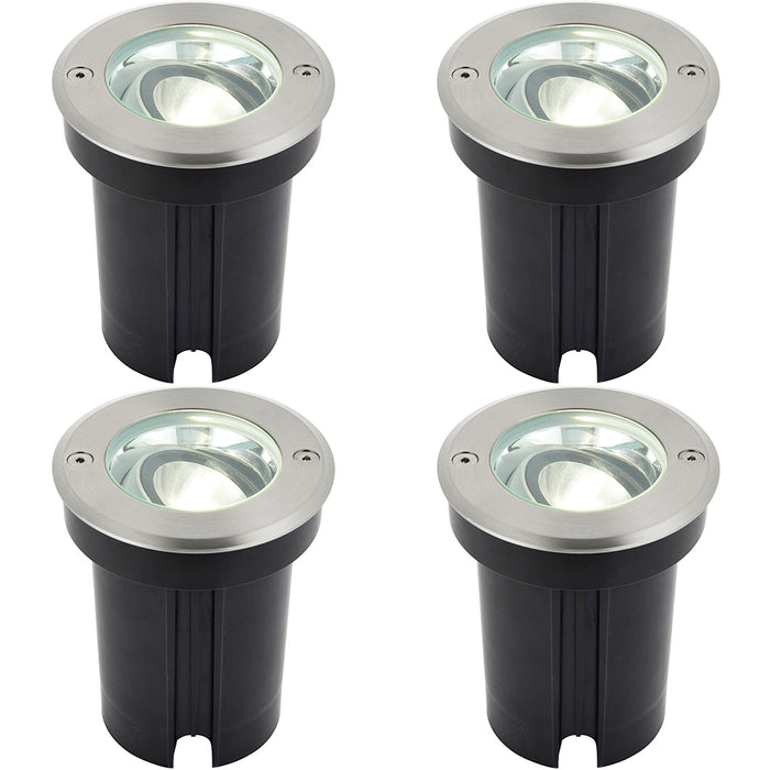 4 PACK Stainless Steel IP67 Ground Light - 6W Cool White LED - Tilting Head
