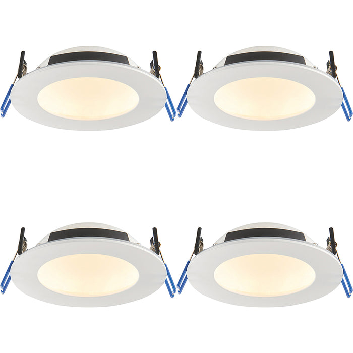 4 PACK Anti-Glare Recessed IP65 Ceiling Downlight - 12W CCT LED - Matt White
