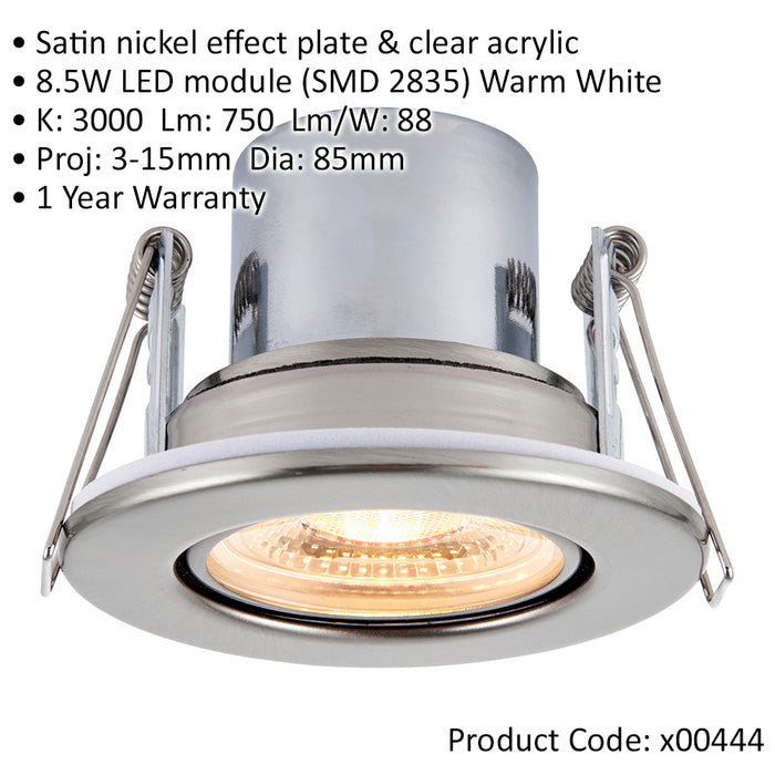 2 PACK Recessed Tiltable Ceiling Downlight - 8.5W Warm White LED Satin Nickel