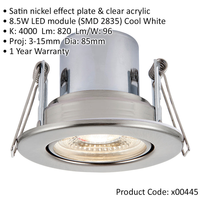 4 PACK Recessed Tiltable Ceiling Downlight - 8.5W Cool White LED Satin Nickel