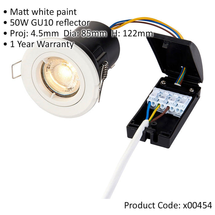 4 PACK Recessed Fixed Ceiling Downlight - 50W GU10 Reflector - Matt White