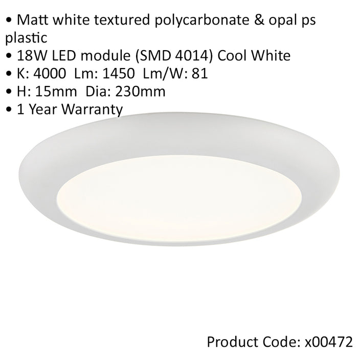 2 PACK Ultra Slim Recessed Ceiling Downlight - 18W Cool White LED - Matt White