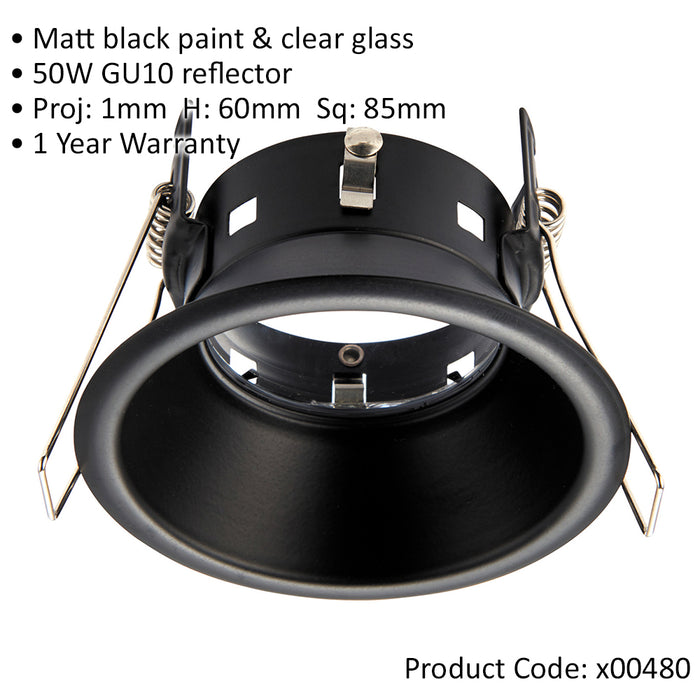 Anti-Glare Recessed Bathroom Downlight IP65 - 50W GU10 Reflector - Matt Black