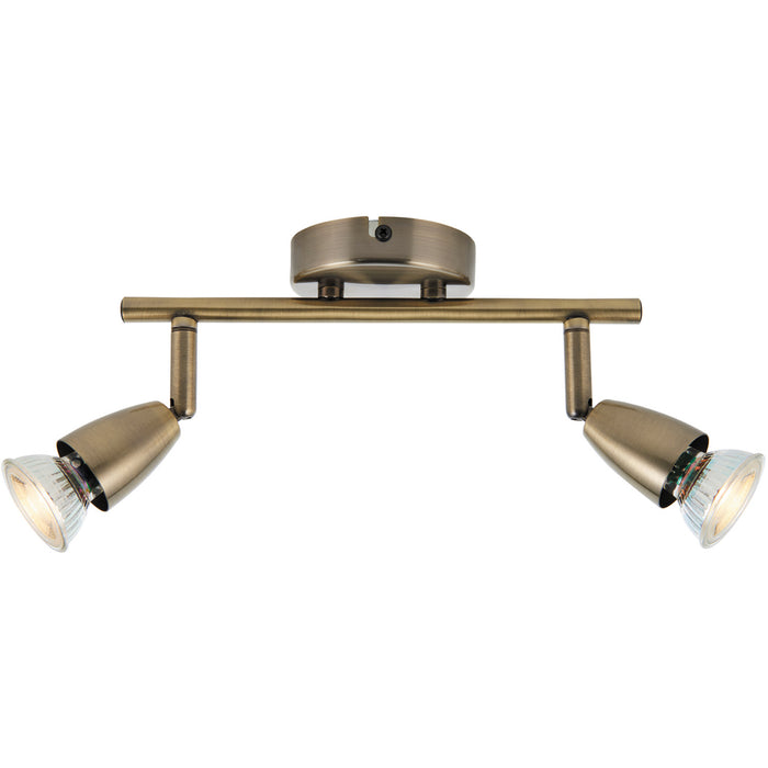 2 Way Adjustable Ceiling Spotlight Bar - 2 x 35W GU10 - Antique Brass Plate