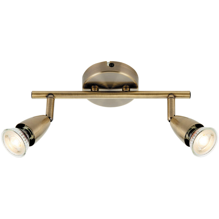 2 Way Adjustable Ceiling Spotlight Bar - 2 x 35W GU10 - Antique Brass Plate