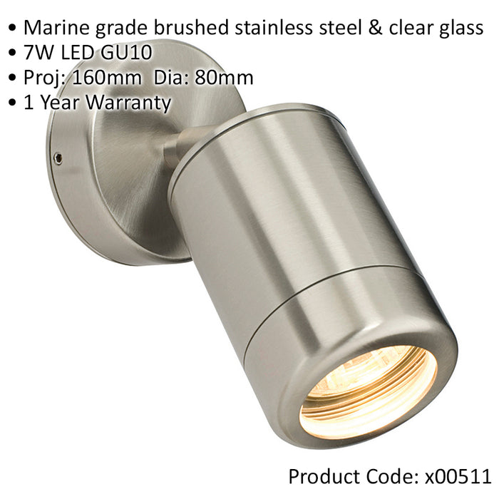 2 PACK Adjustable IP65 Spotlight - 7W LED GU10 - Marine Grade Stainless Steel