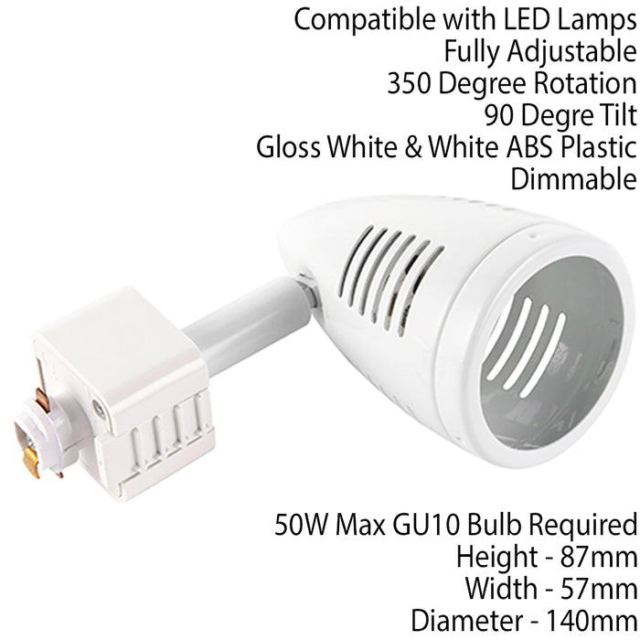 Adjustable Ceiling Track Spotlight Gloss White Single GU10 Lamp Bulb Downlight Loops