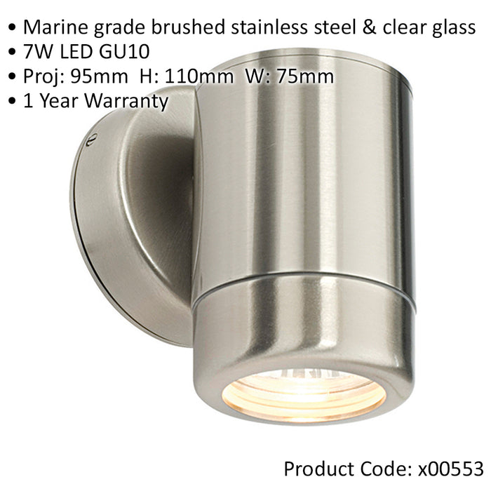 Dimmable Outdoor IP65 Wall Downlight - 7W GU10 LED Marine Grade Stainless Steel