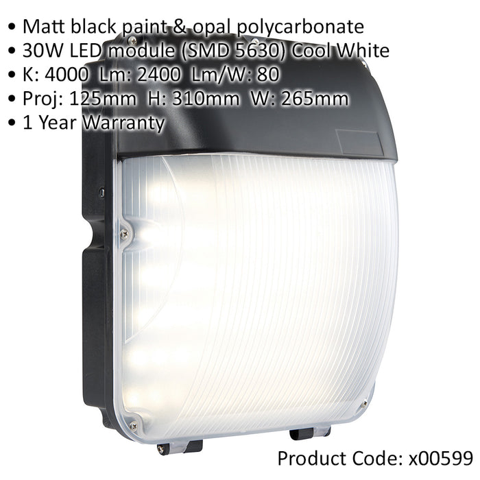Outdoor IP65 Bulkhead Wall Light - 30W Cool White LED - Weatherproof Lamp