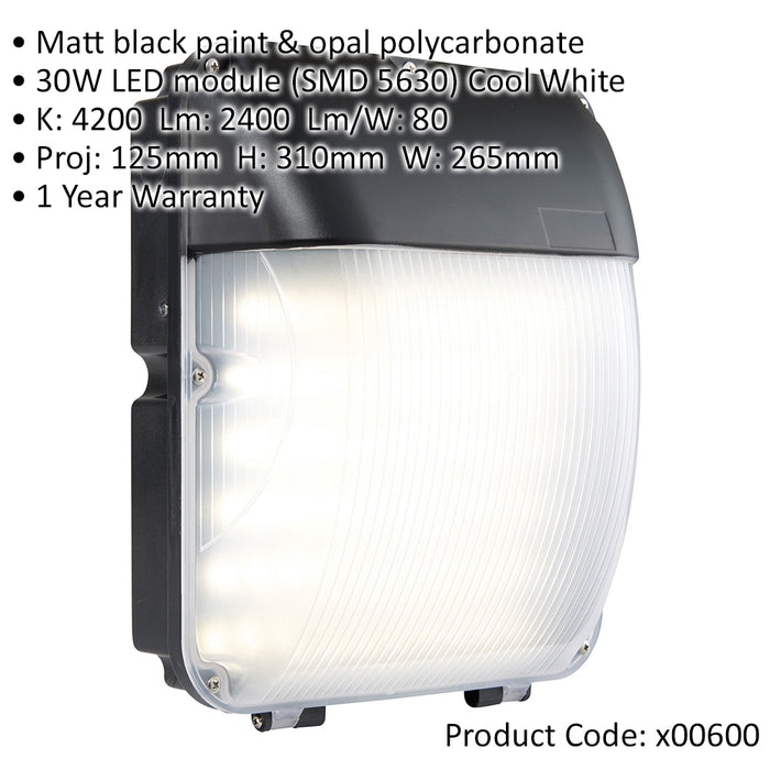 Outdoor Wall Mounted Bulkhead Light - 30W Cool White LED - Photocell Sensor