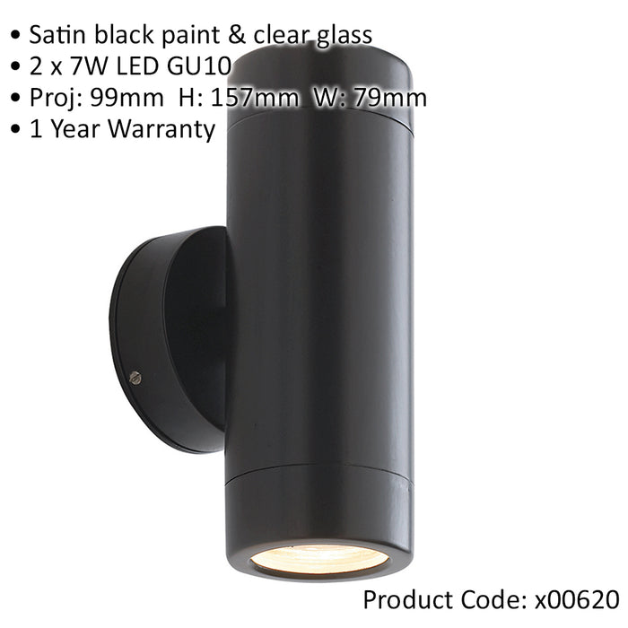 4 PACK Up & Down Twin Outdoor Wall Light - 2 x 7W LED GU10 - Satin Black