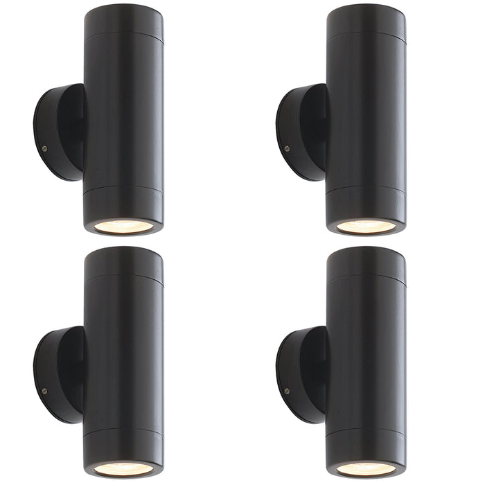 4 PACK Up & Down Twin Outdoor Wall Light - 2 x 7W LED GU10 - Satin Black