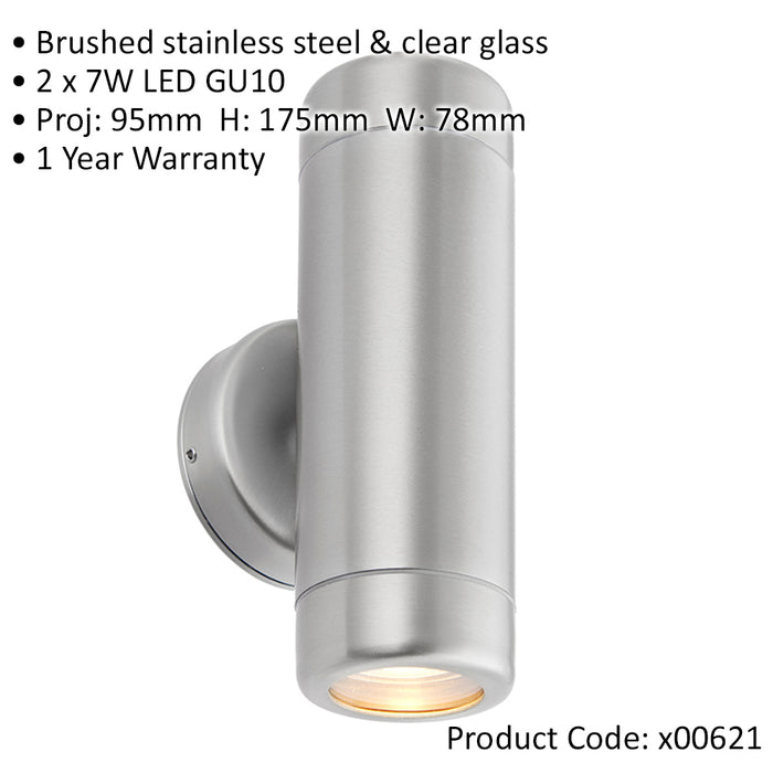 4 PACK Up & Down Twin Outdoor Wall Light - 2 x 7W LED GU10 - Stainless Steel