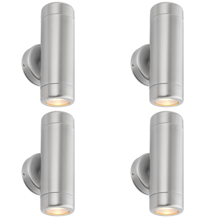 4 PACK Up & Down Twin Outdoor Wall Light - 2 x 7W LED GU10 - Stainless Steel