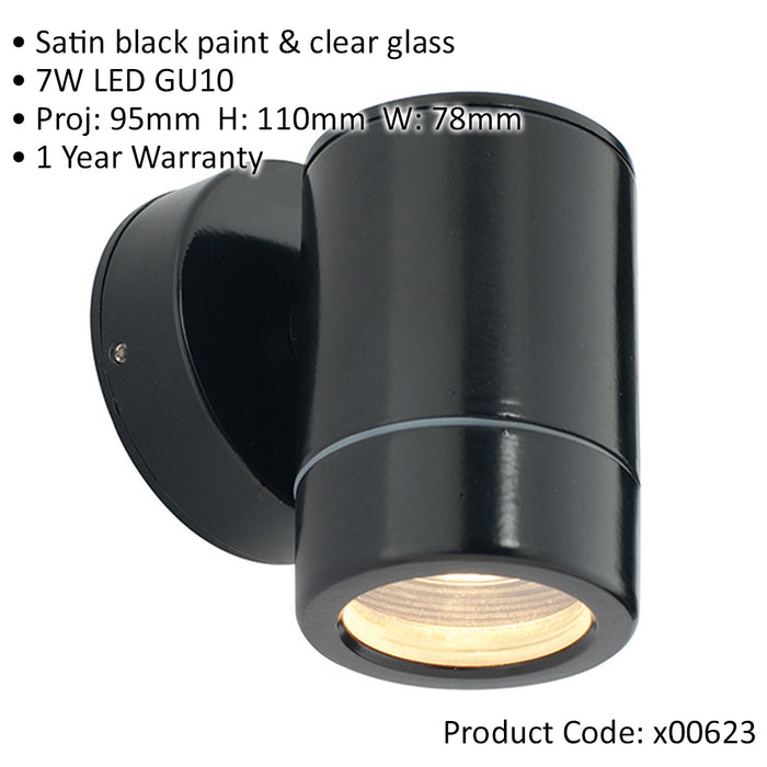Outdoor IP65 Wall Downlight - Dimmable 7W LED GU10 - Satin Black Aluminium
