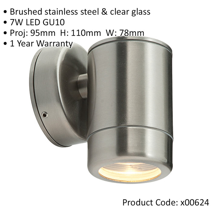 Outdoor IP65 Wall Downlight - Dimmable 7W LED GU10 - Brushed Stainless Steel