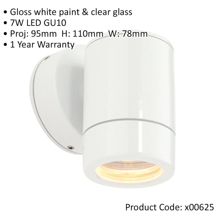 Outdoor IP65 Wall Downlight - Dimmable 7W LED GU10 - Gloss White Aluminium