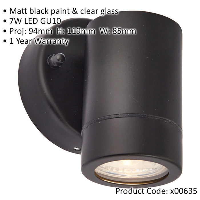 Single Dimmable Outdoor IP44 Downlight - 7W GU10 LED - Matt Black & Glass