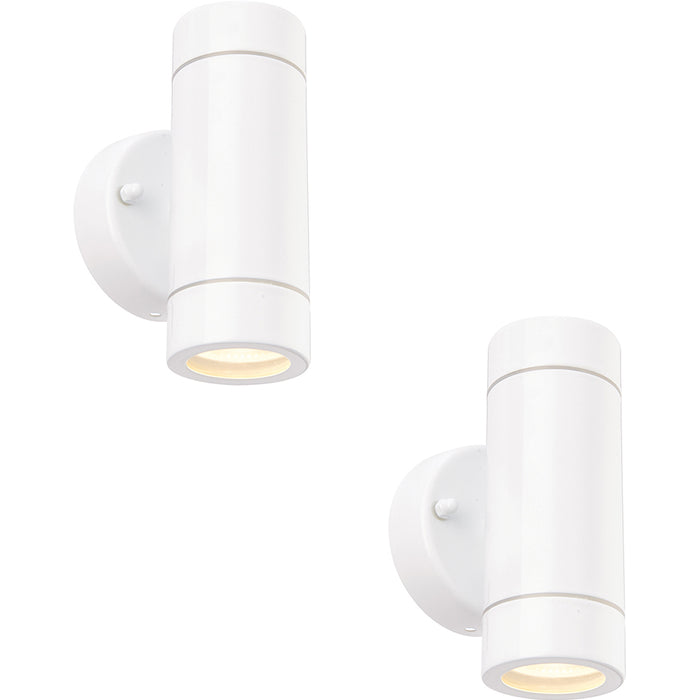 2 PACK Up & Down Twin Outdoor IP44 Wall Light - 2 x 7W GU10 LED - Gloss White