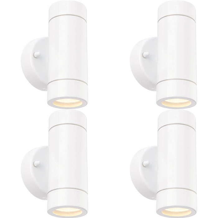 4 PACK Up & Down Twin Outdoor IP44 Wall Light - 2 x 7W GU10 LED - Gloss White