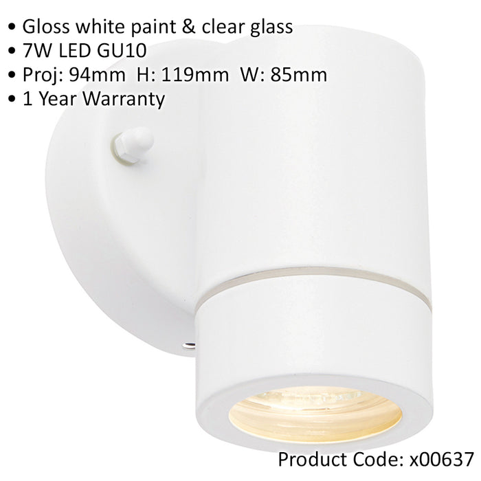 4 PACK Dimmable Outdoor IP44 Downlight - 7W GU10 LED - Gloss White & Glass