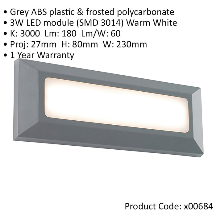 Outdoor IP65 Pathway Guide Light - Direct 3W Warm White LED - Gray ABS Plastic
