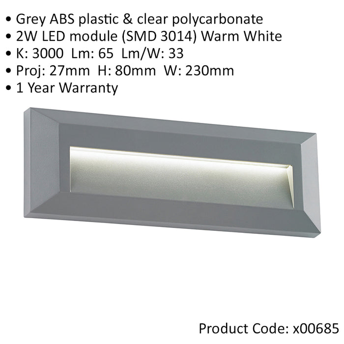 Outdoor IP65 Pathway Guide Light - Indirect 2W Warm White LED - Gray ABS Plastic