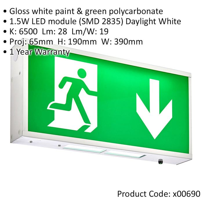 Emergency Exit Box Light Sign - 1.5W Daylight White LED - Maintained Wall Light