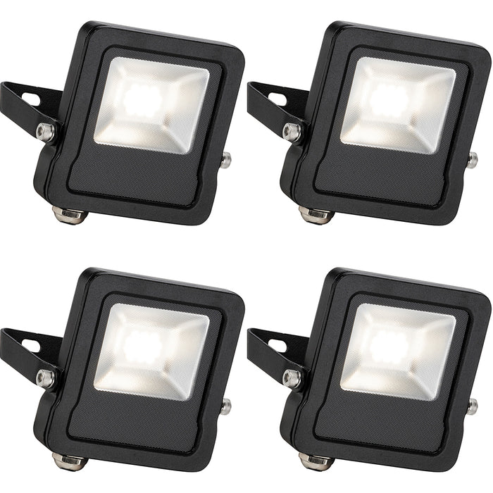 4 PACK Outdoor IP65 LED Floodlight - 10W Cool White LED - Angled Wall Bracket