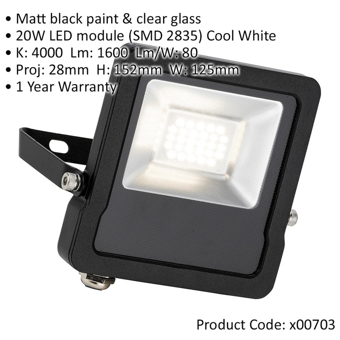 2 PACK Outdoor IP65 LED Floodlight - 20W Cool White LED - Angled Wall Bracket